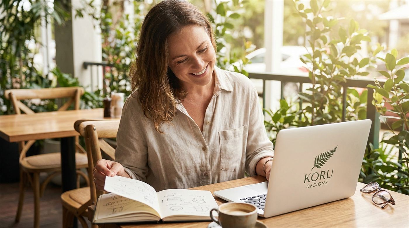 Small business owner working on her laptop in a café